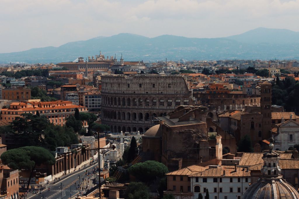 Colosseum among the historic buildings of Rome