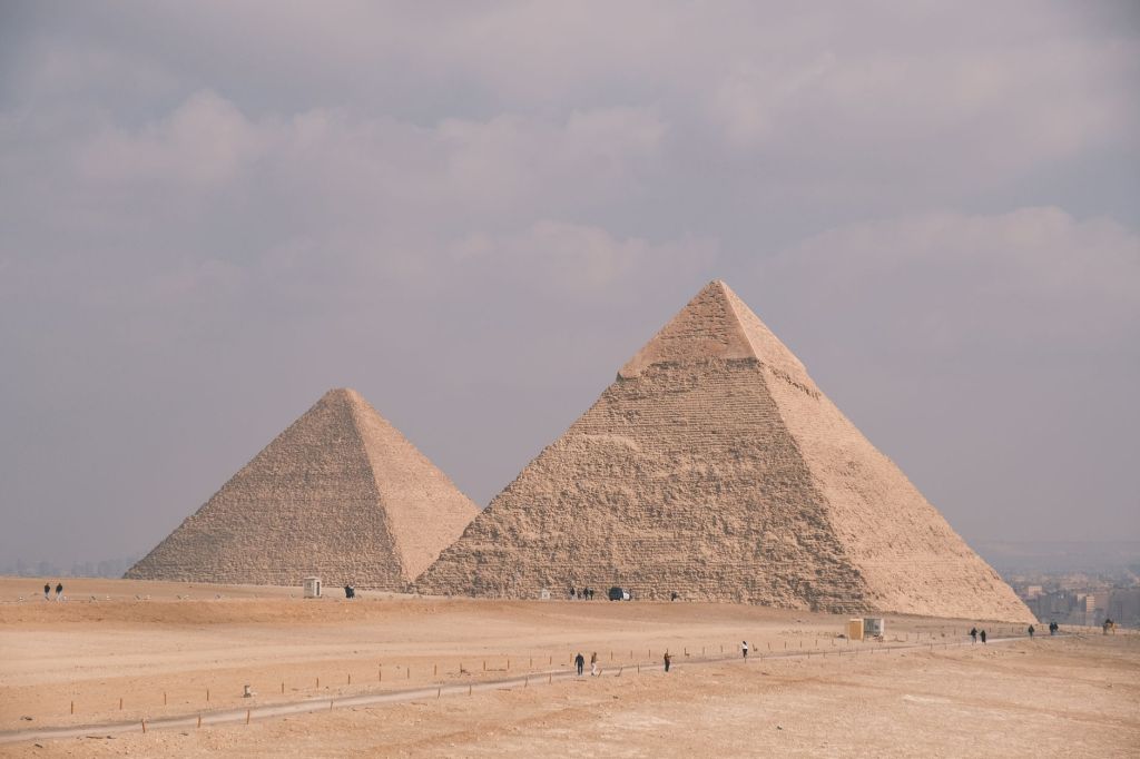 Panoramic view of the Great Pyramids of Giza in Egypt